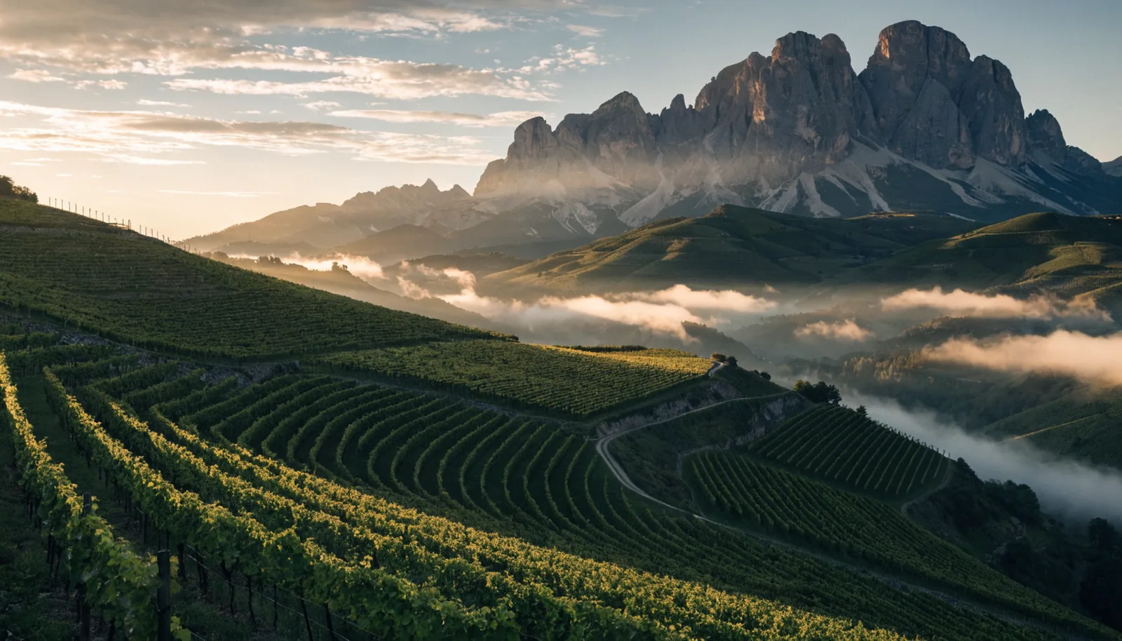 Weinberge Südtirol bei Sonnenaufgang